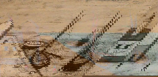 Charles Levier, 1920, France, oil on canvas, harb: Charles Levier, 1920, France, oil on canvas, harbour scene, 31" x 16"