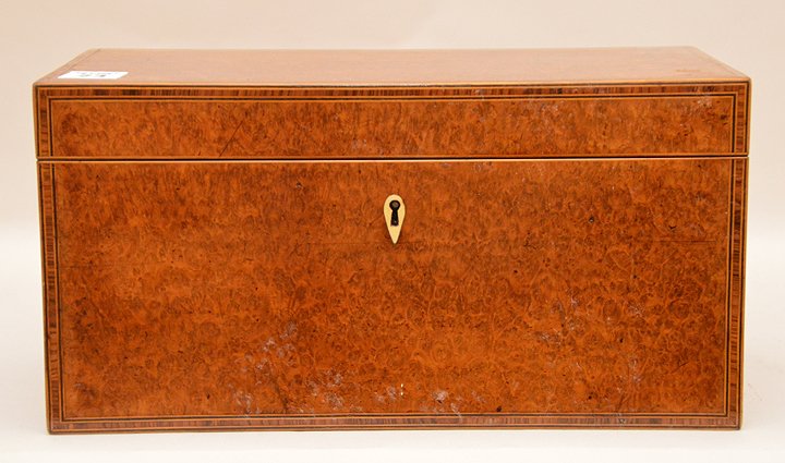 Antique Burl wood Inlaid Tea Caddy with fitted (1 of 6)