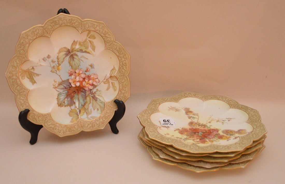 Doulton Burslem, 6 plates, assorted hand painted floral (1 of 7)