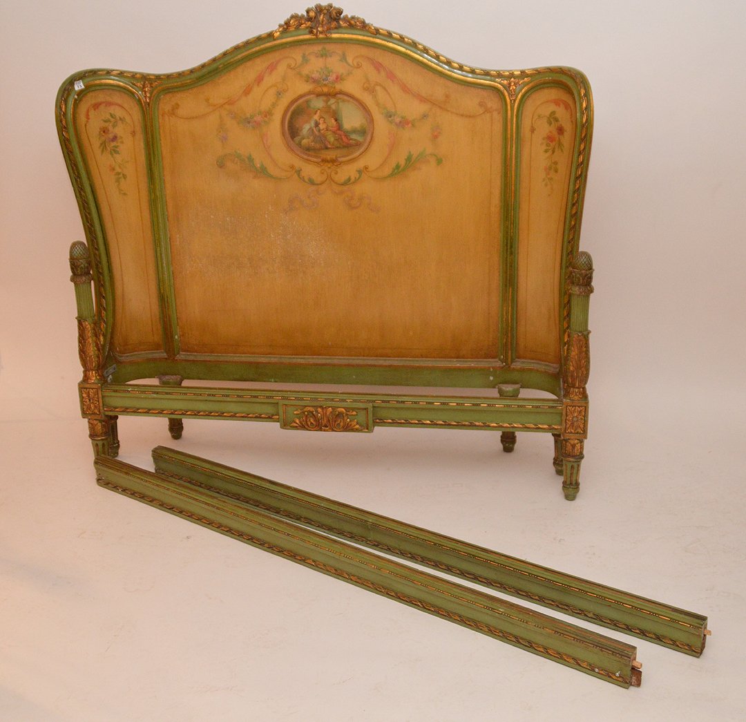 Painted French bed, headboard with romantic scene on (1 of 6)