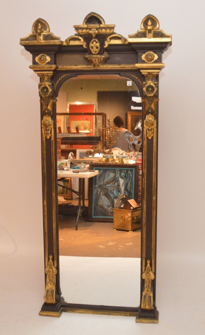 French Empire mirror, black gilded accents, 75"h x 35"w (1 of 5)