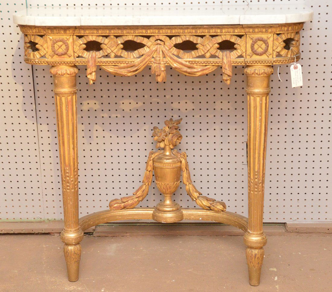 19th c. French marble console, gilded carved with urn (1 of 6)