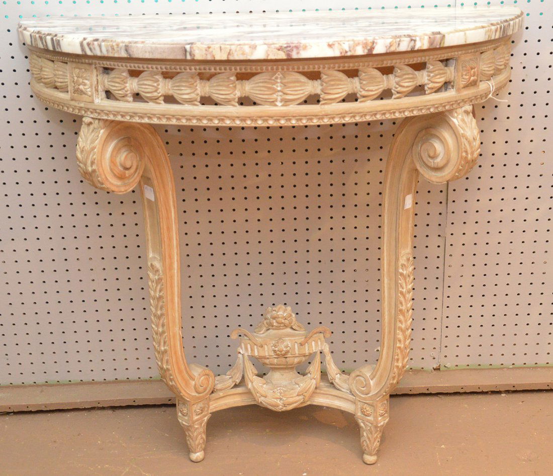 White washed carved console with marble top, circa (1 of 4)
