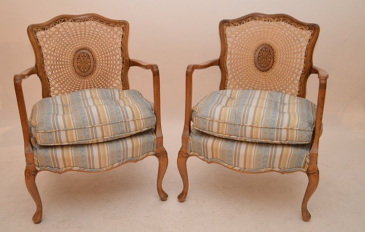 Pair arm chairs with unusual caned backs (1 of 5)