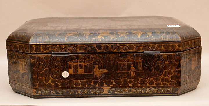 Chinese Export Lacquer Sewing Box with chinoiserie (1 of 8)