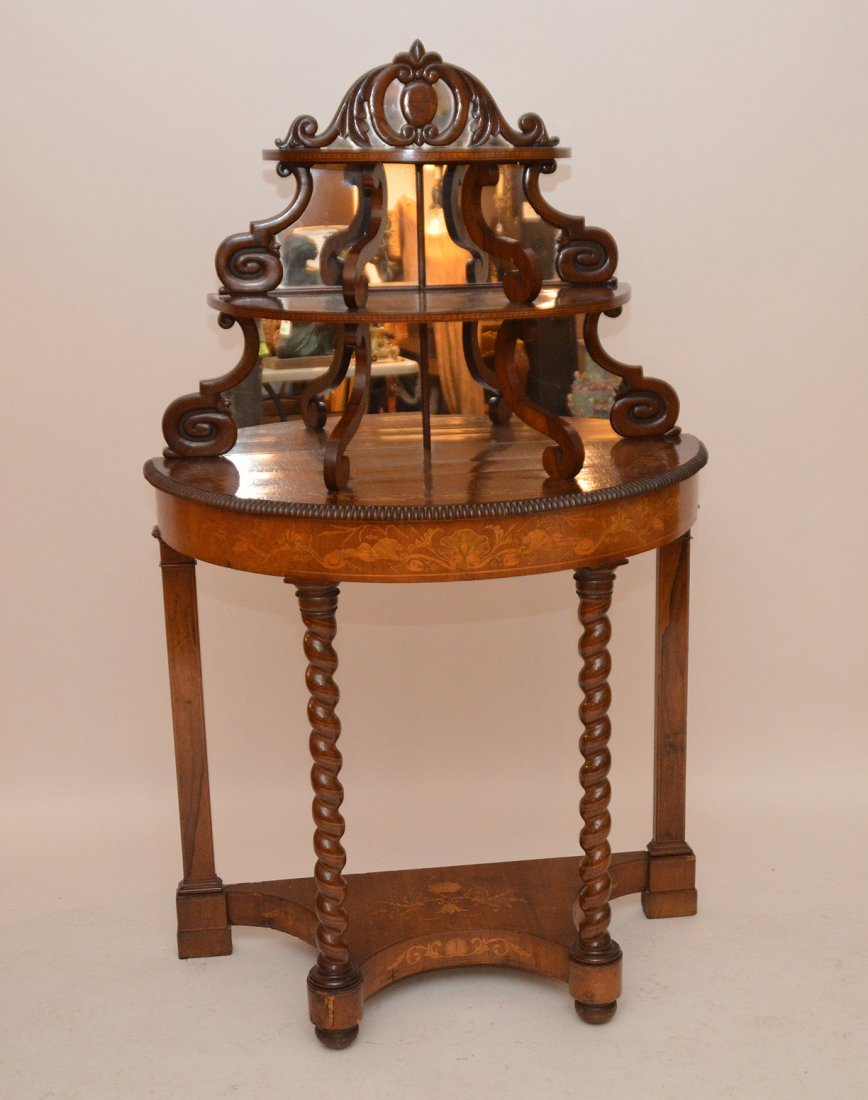 Victorian mahogany marquetry demi lune console with 2 (1 of 7)