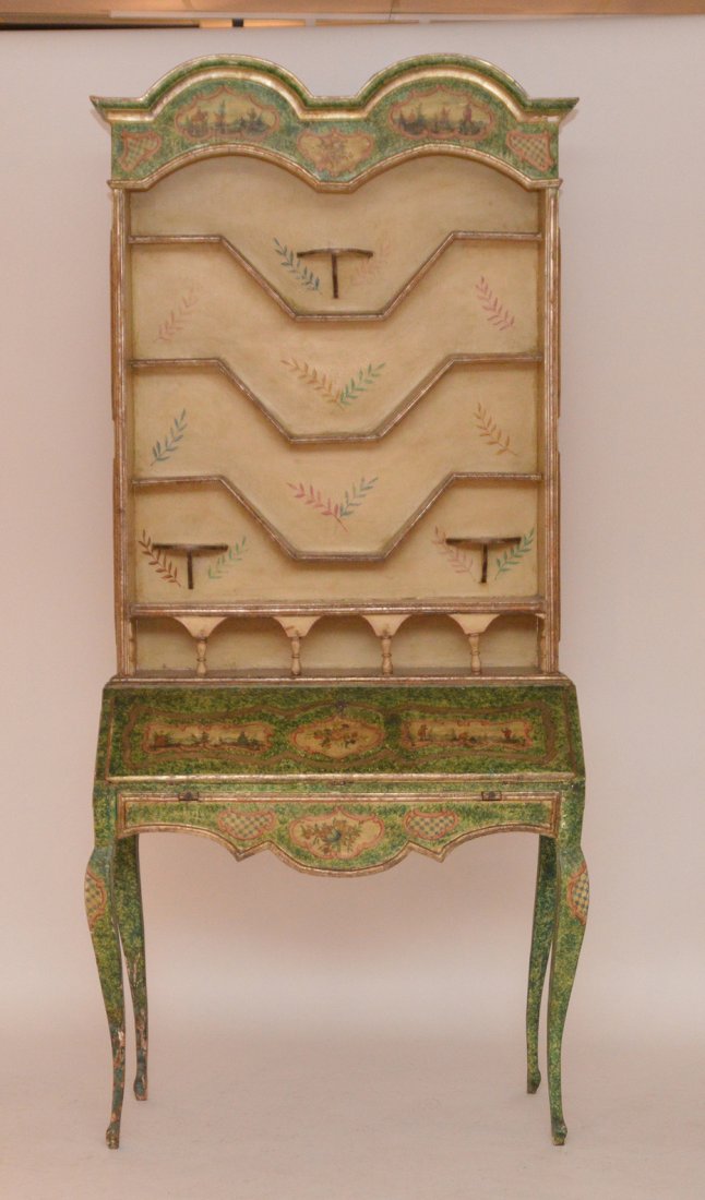 Painted and decorated 2 piece secretary, unusual open (1 of 10)