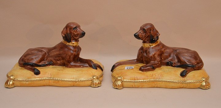 Pair Italian hand painted brown and gilt porcelain (1 of 4)