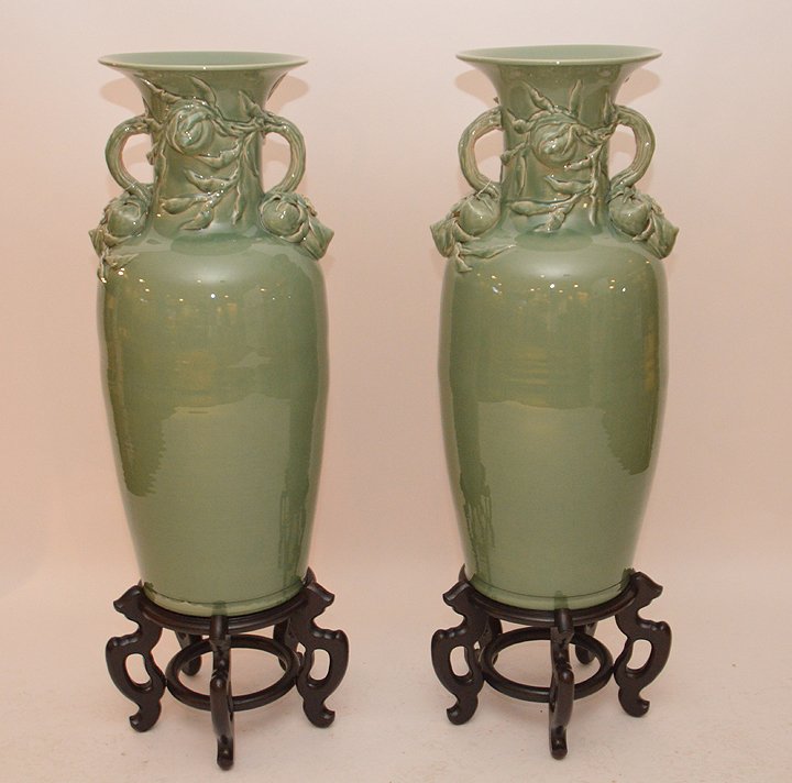 Pair monumental Celadon Chinese palace vases with large (1 of 4)