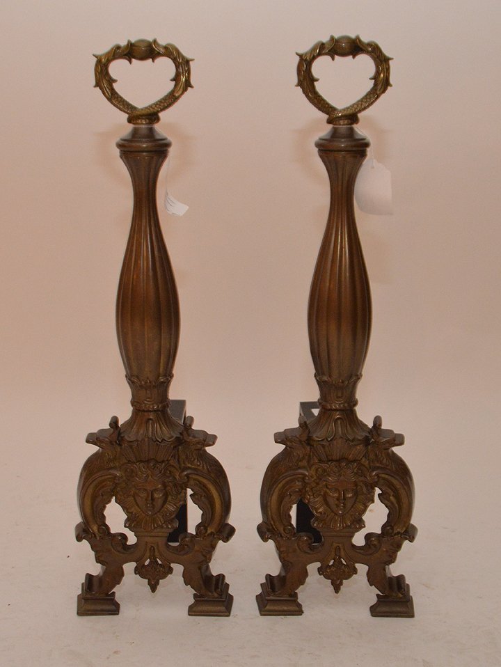 Pair solid casted brass andirons in Regency style, 26 (1 of 3)