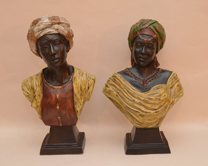 Bronze male and female bust blackamoors with painted (1 of 5)
