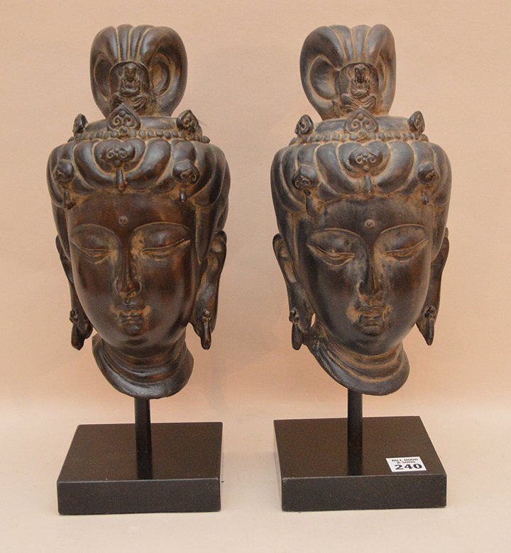 2 Chinese planter with Quan Yin heads mounted on wood (1 of 4)