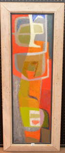 George Cohen (American, born 1919) oil on massonite,: George Cohen (American, born 1919) oil on massonite, Abstract Harlequin, 40" x 12"