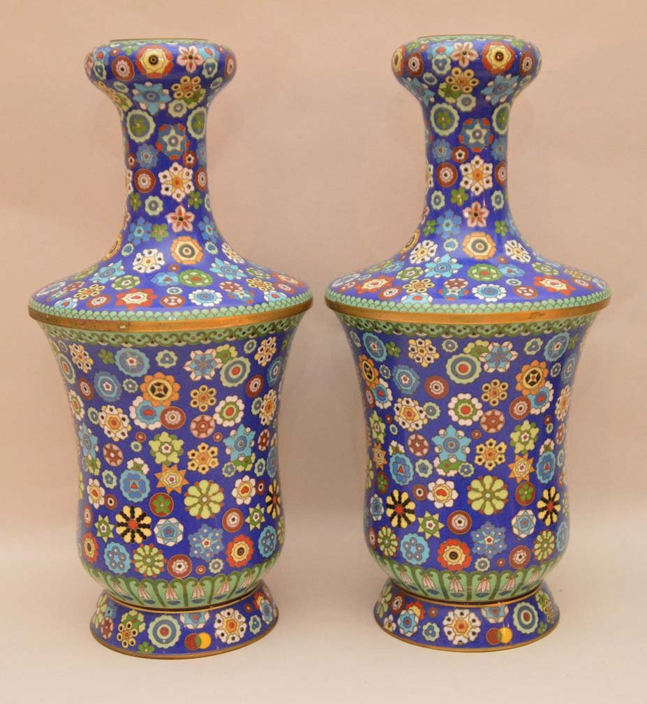 Pair cloisonné vases, 12 1/2"h (1 of 5)