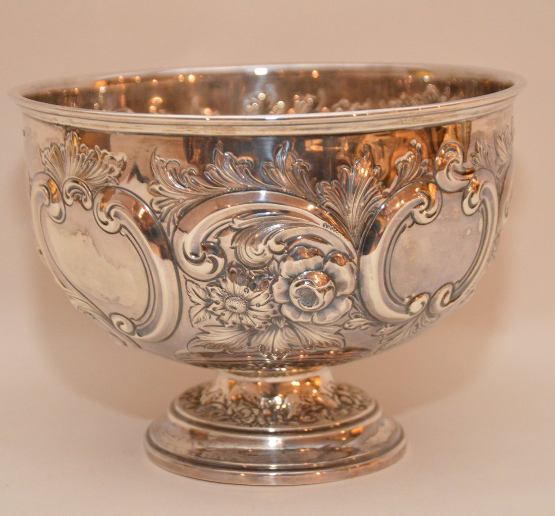 Sterling repousse bowl with pedestal base, 6 1/2"h x 8 (1 of 3)