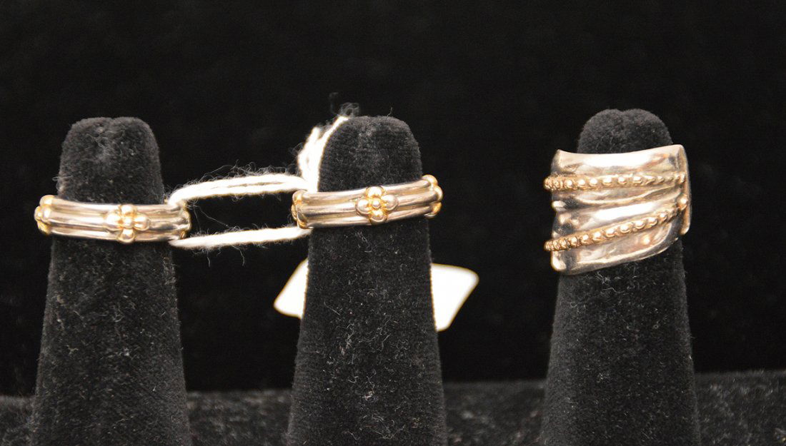3 ladies sterling & 18kt gold rings (1 of 3)