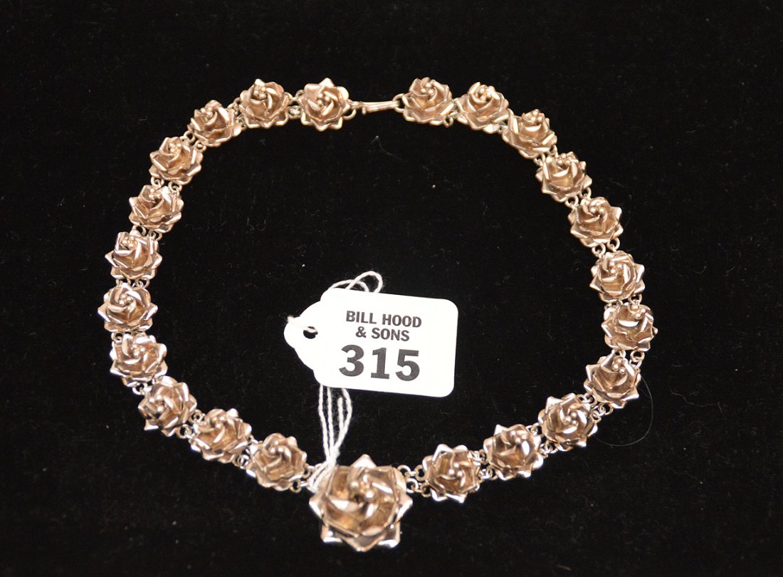 Sterling silver rose floral form necklace, 57.6 grams (1 of 4)