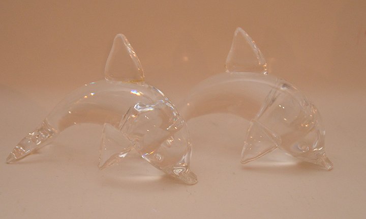 Pair Steuben dolphins, 4 1/2"h x 6 1/2"w (1 of 3)