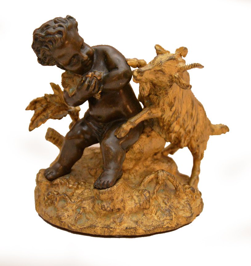 Gilt & Patinated bronze of boy and goat, 5"h (1 of 6)