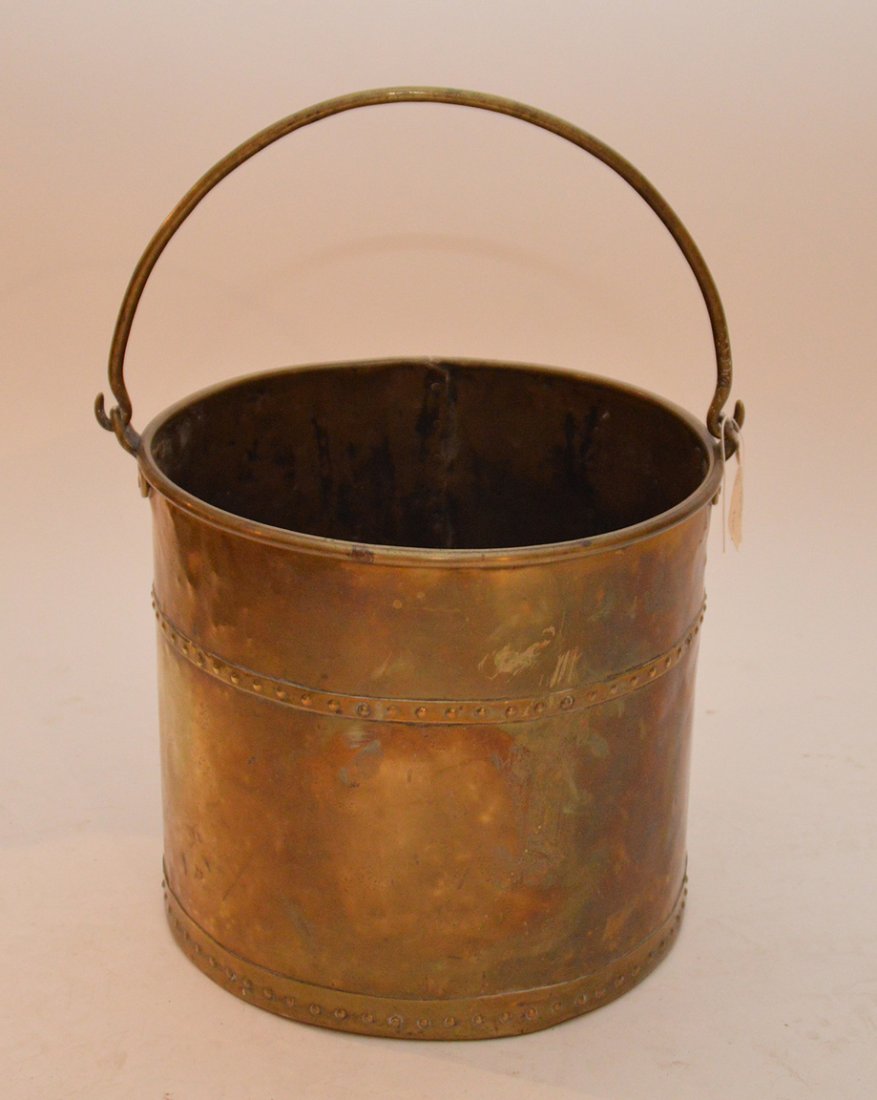 Brass riveted bucket with swing handle, 13"h (1 of 3)