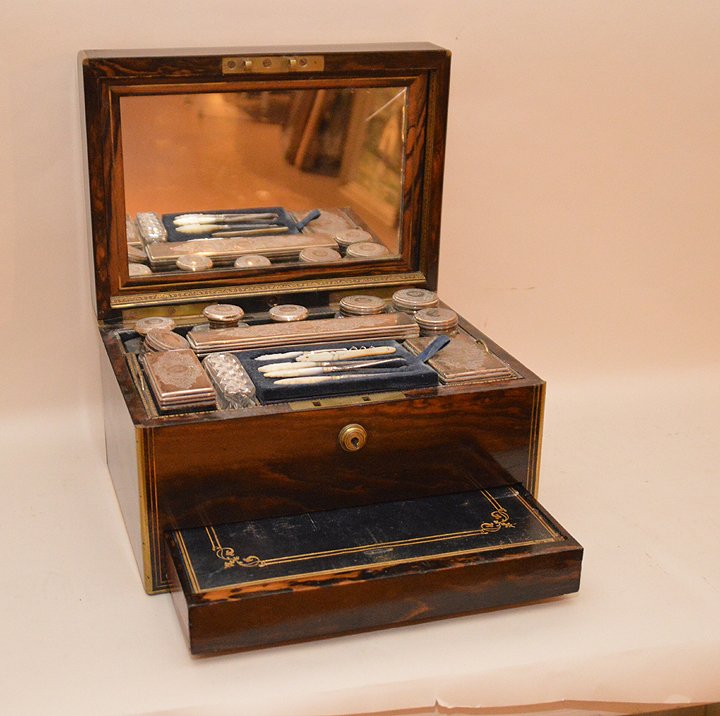 19th Century Coromandel Wood Men's Travel Box with (1 of 10)