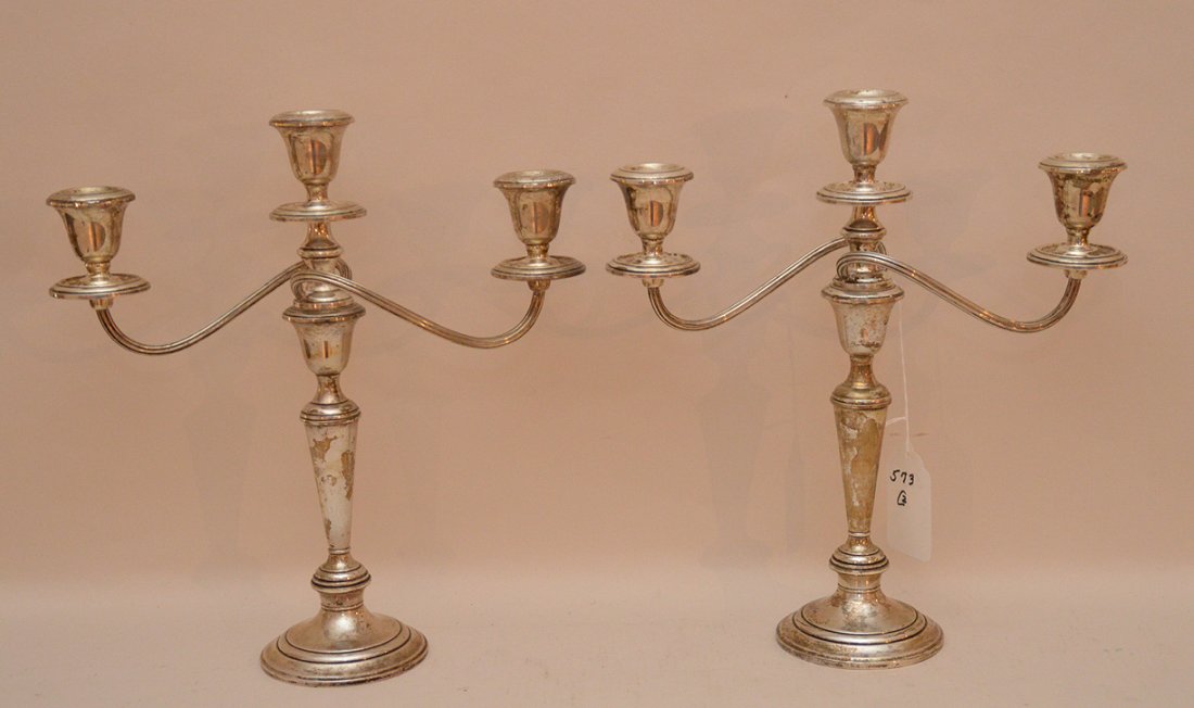 Pair Gorham weighted sterling candelabra, 13"h x 12"w (1 of 6)