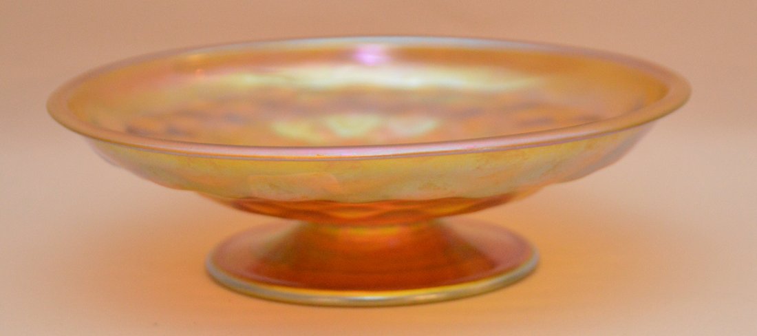 Tiffany gold compote, signed LCT, 2 3/8"h x 8 3/4"dia: Tiffany gold compote, signed LCT, 2 3/8"h x 8 3/4"dia