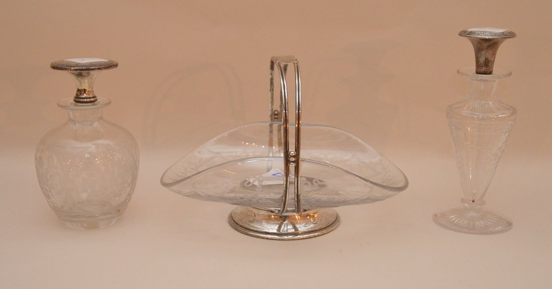 Hawkes cut glass basket in sterling frame (4 1/2"h x 7 (1 of 3)