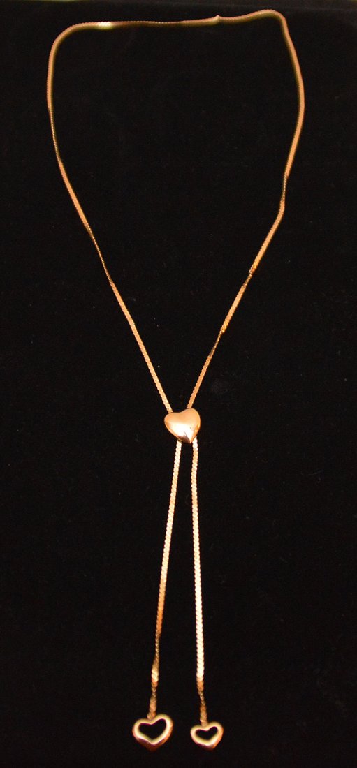Slide chain with heart, 14kt gold, 15"L, 5dwt: Slide chain with heart, 14kt gold, 15"L, 5dwt