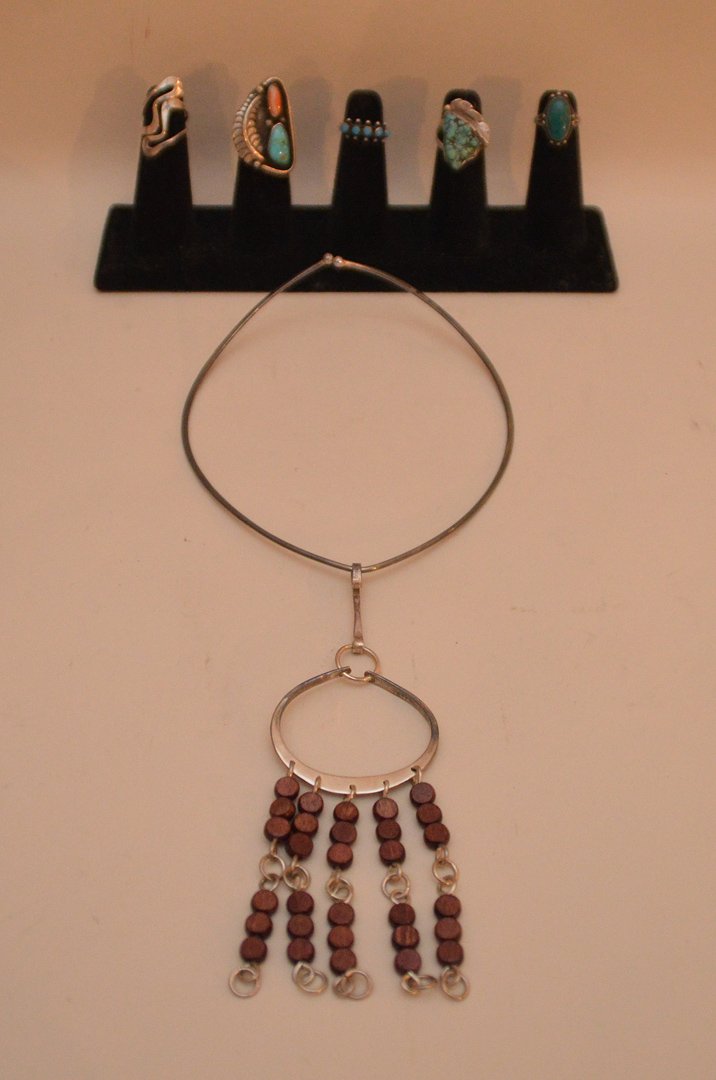 Lot of 4 turquoise Native American and 1 modernist (1 of 4)