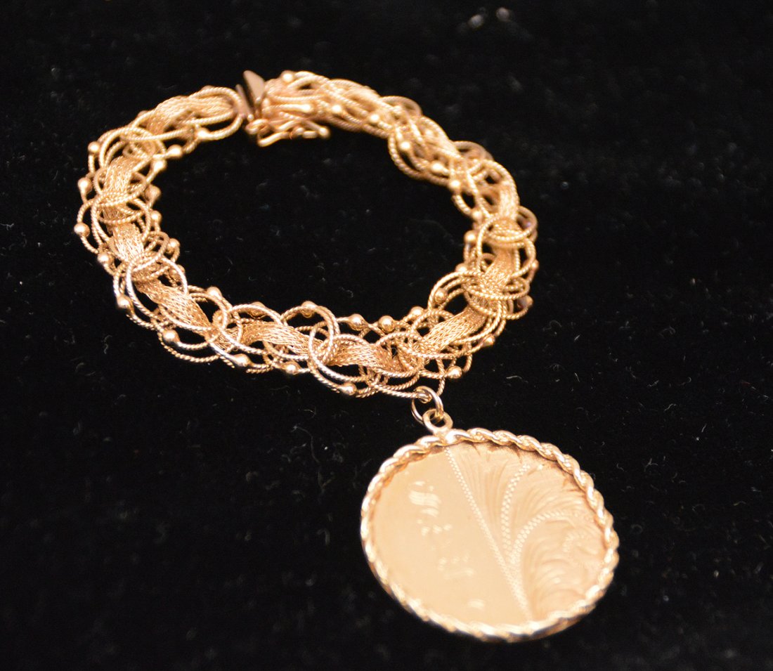 14kt yellow gold double oval link woven charm bracelet (1 of 4)