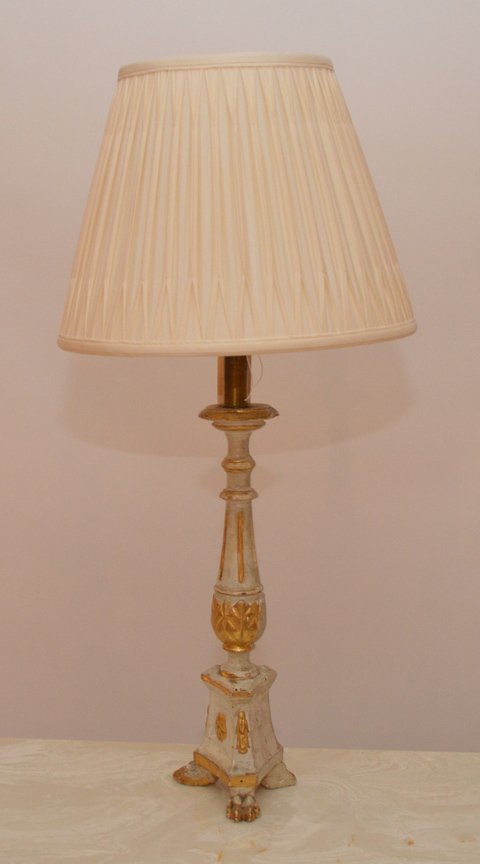 Vintage painted candlestick form lamp with custom shade (1 of 3)