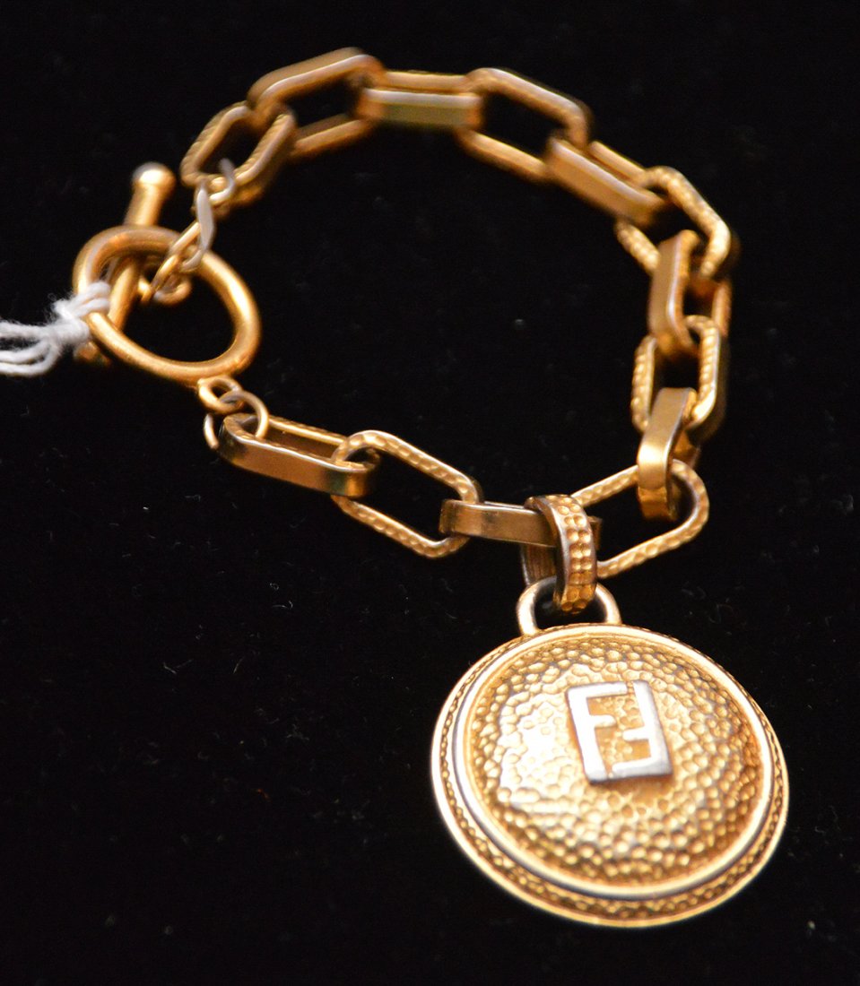 Vintage Fendi gold tone metal solar charm bracelet, (1 of 3)