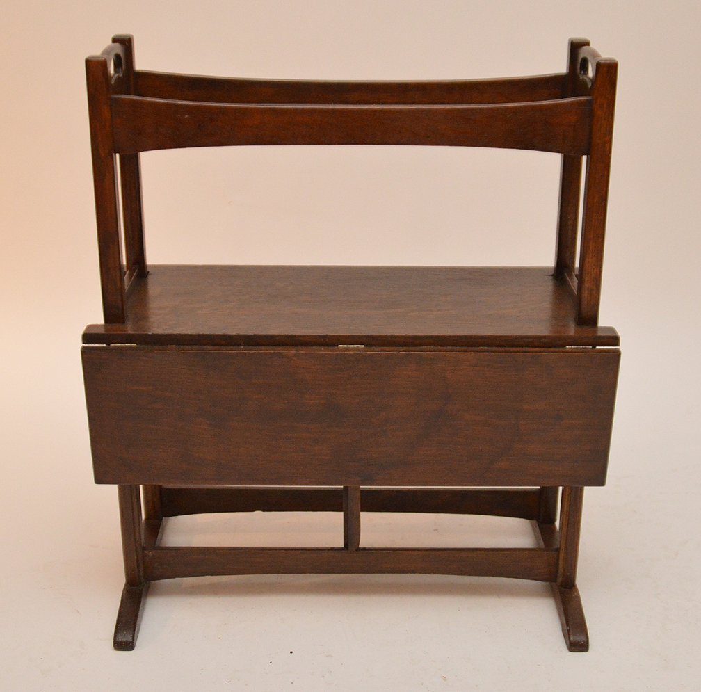 Oak stand 2 shelves, lower shelf is a drop leaf table, (1 of 4)