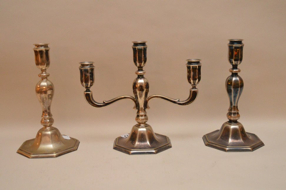 3 pc. Continental silver,  candelabra and pair of (1 of 2)