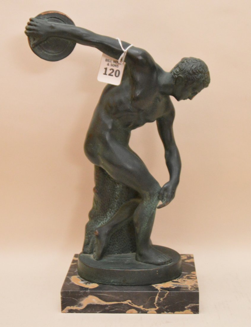 Bronze Sculpture Disc Thrower on a back marble base. (1 of 6)