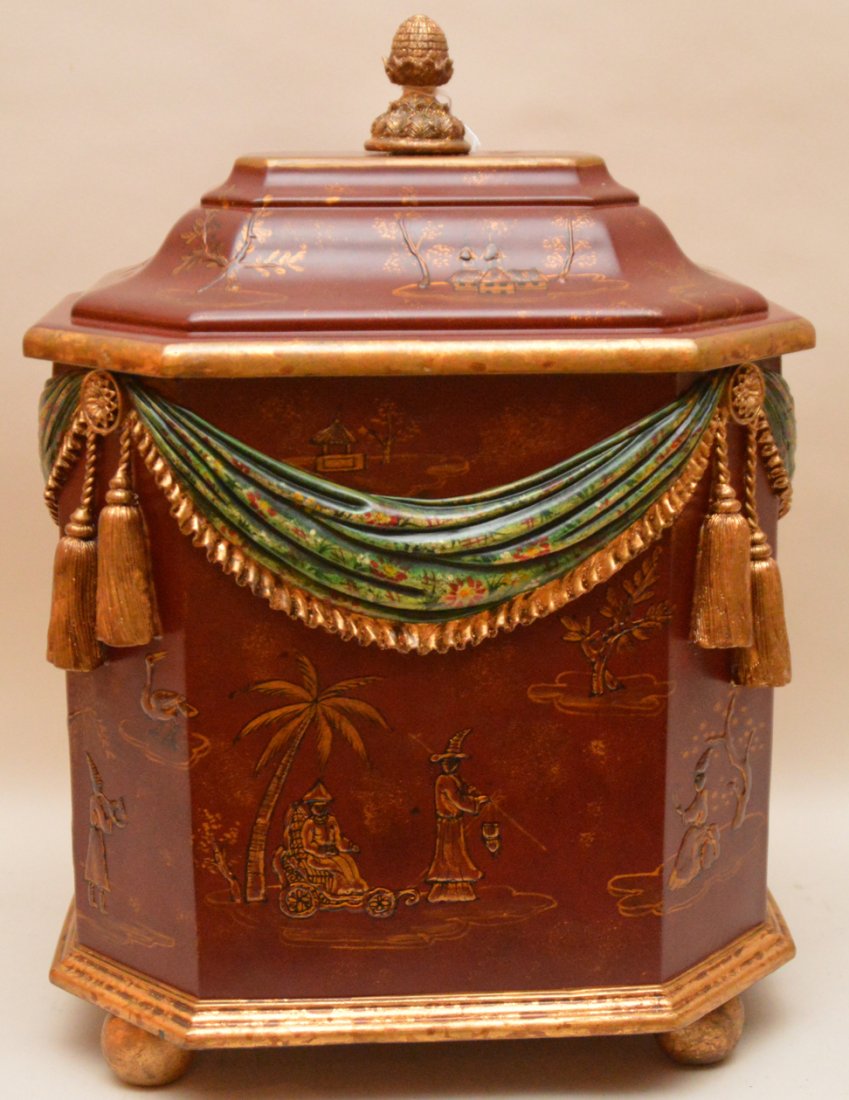Chinese hand painted red chinoiserie hinged box with (1 of 7)