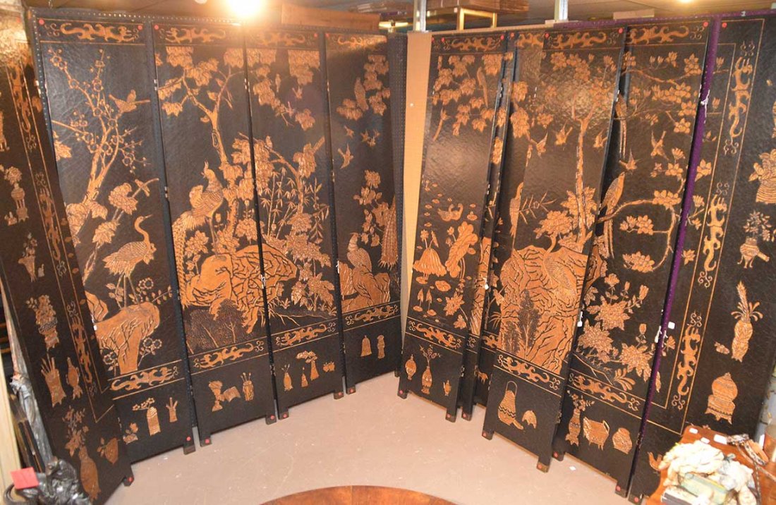 12 panel custom Chinese hand painted and gilt wood (1 of 5)