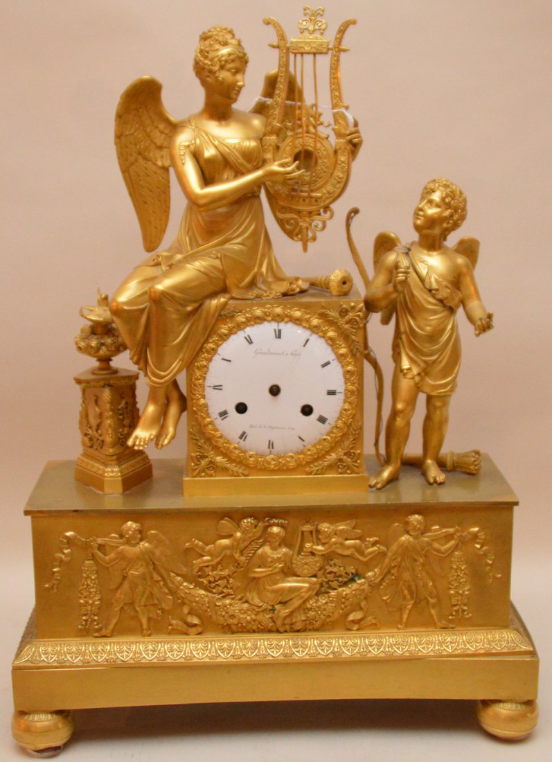 Gilt bronze French Empire clock with figural angels, (1 of 9)