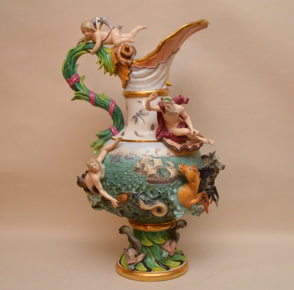 Large Early Meissen Porcelain Ewer "Water." The base (1 of 10)
