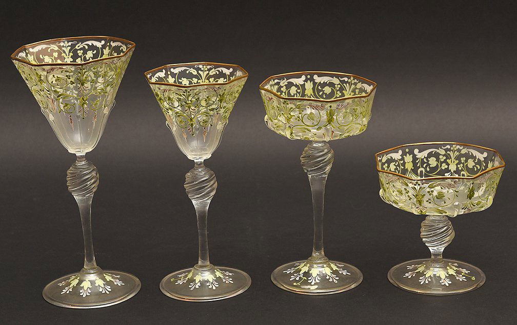 71 pieces Salviati Venetian enameled glass stemware (1 of 7)