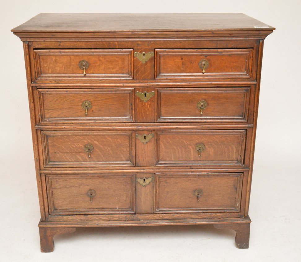 William & Mary, 18th c. 5 drawer oak chest, 38 3/8"h x (1 of 8)