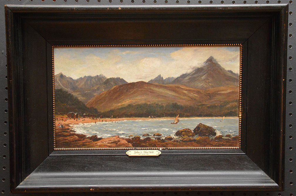 John S MacNab (born 1853) Irish beach scene, oil on: John S MacNab (born 1853) Irish beach scene, oil on relined canvas, 9" x 16"