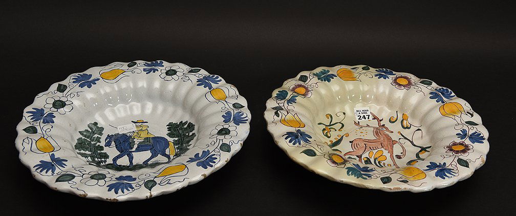 2 Delft ruffled rim bowls, sign I D M, 12 5/8"dia (1 of 6)
