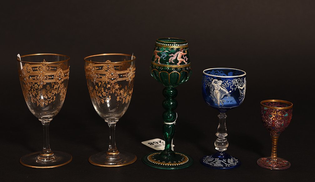 Lot 5 Assorted Stems with Enamel Decoration. Tallest 5 (1 of 5)