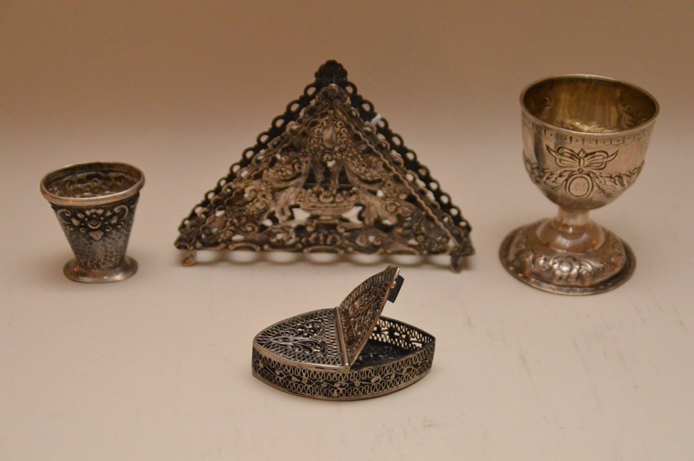 4 Assorted Continental Silver Items. 2 cups, one napkin (1 of 3)