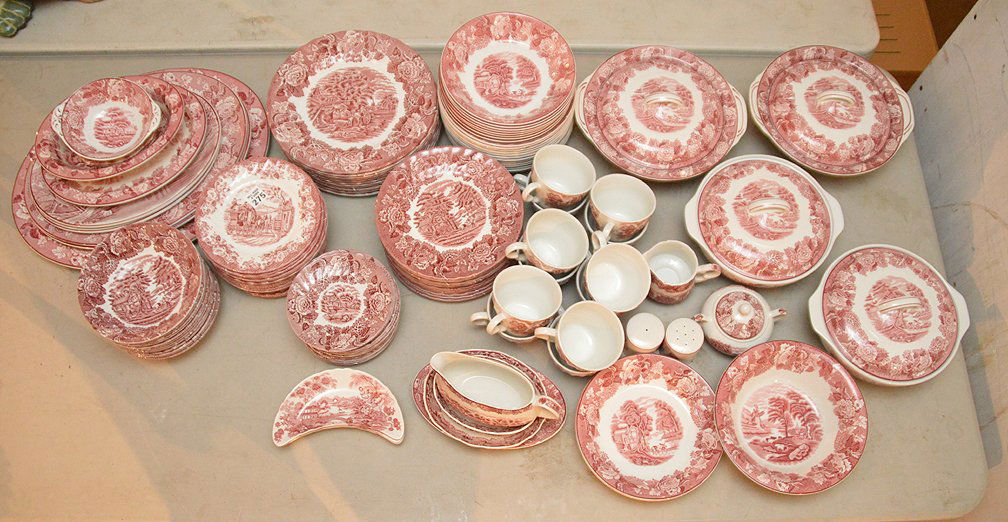 Set of approx. 120 pieces of English red & white china, (1 of 8)