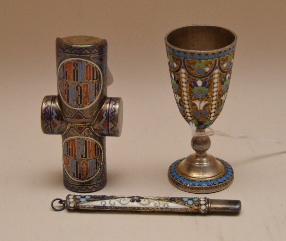 Lot 3 pieces Russian Silver and Enamel Toothpick (1 of 6)