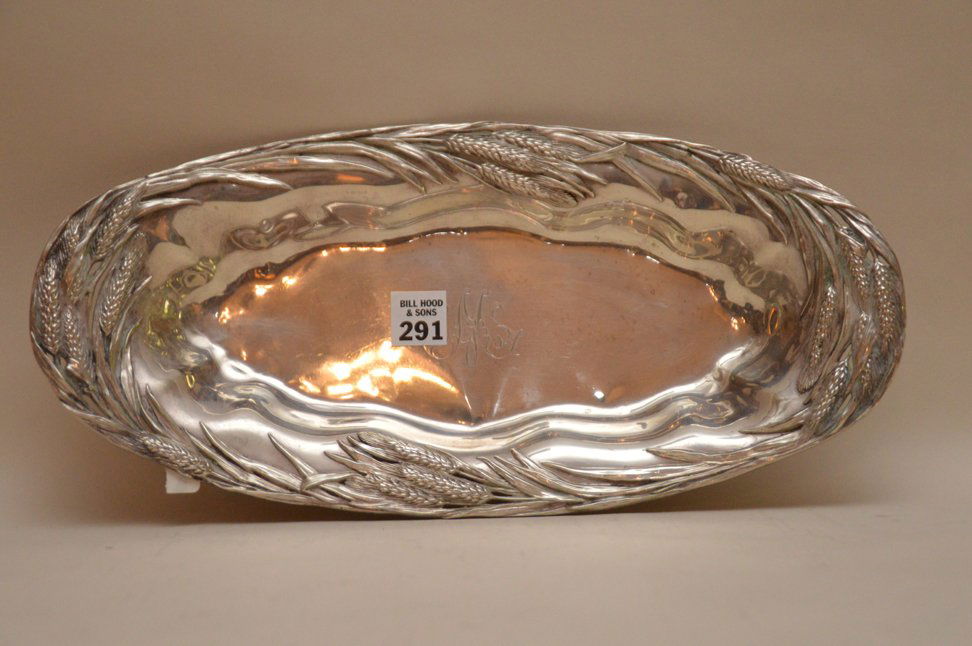 Sterling bread tray, rim with wheat motif, center (1 of 4)