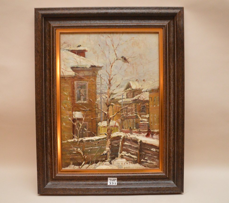 American School possibly Louis Bosa, Winter Scene, oil (1 of 4)